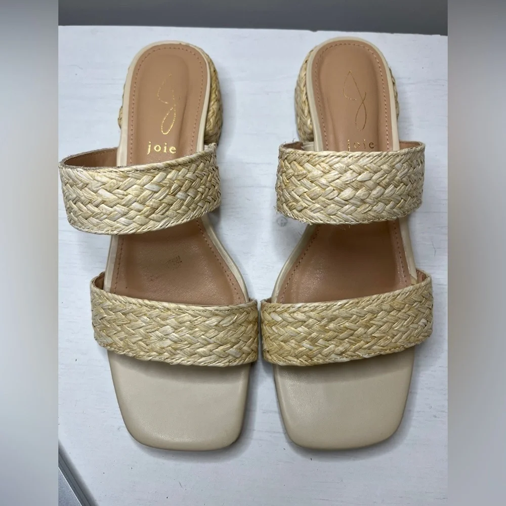 Joie Niki Braided Straw Square Toe Block Heel Sandal Sz 8.5